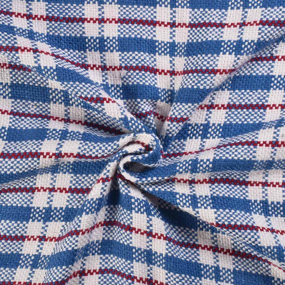 Check Blue Pure Khadi Fabric - 358 GSM Handspun & Handwoven