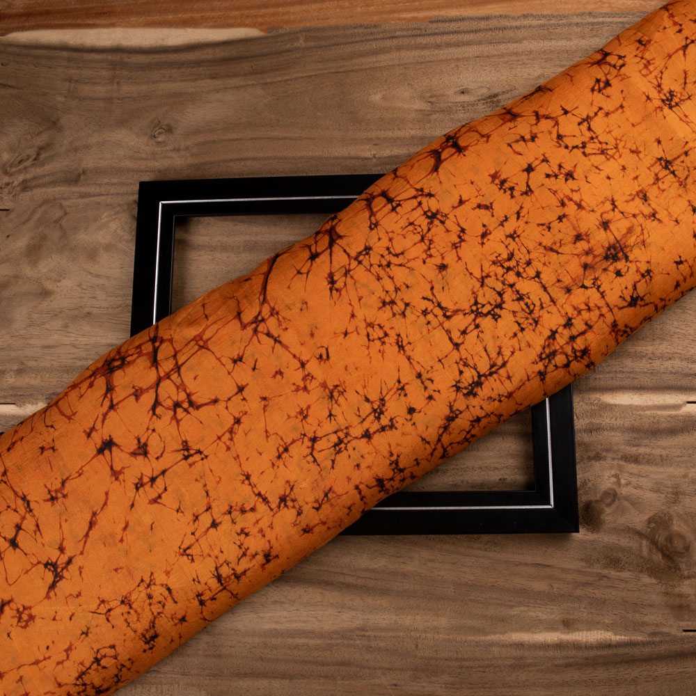 Abstract Orange Brown Batik Mulberry Silk 40 GSM Fabric