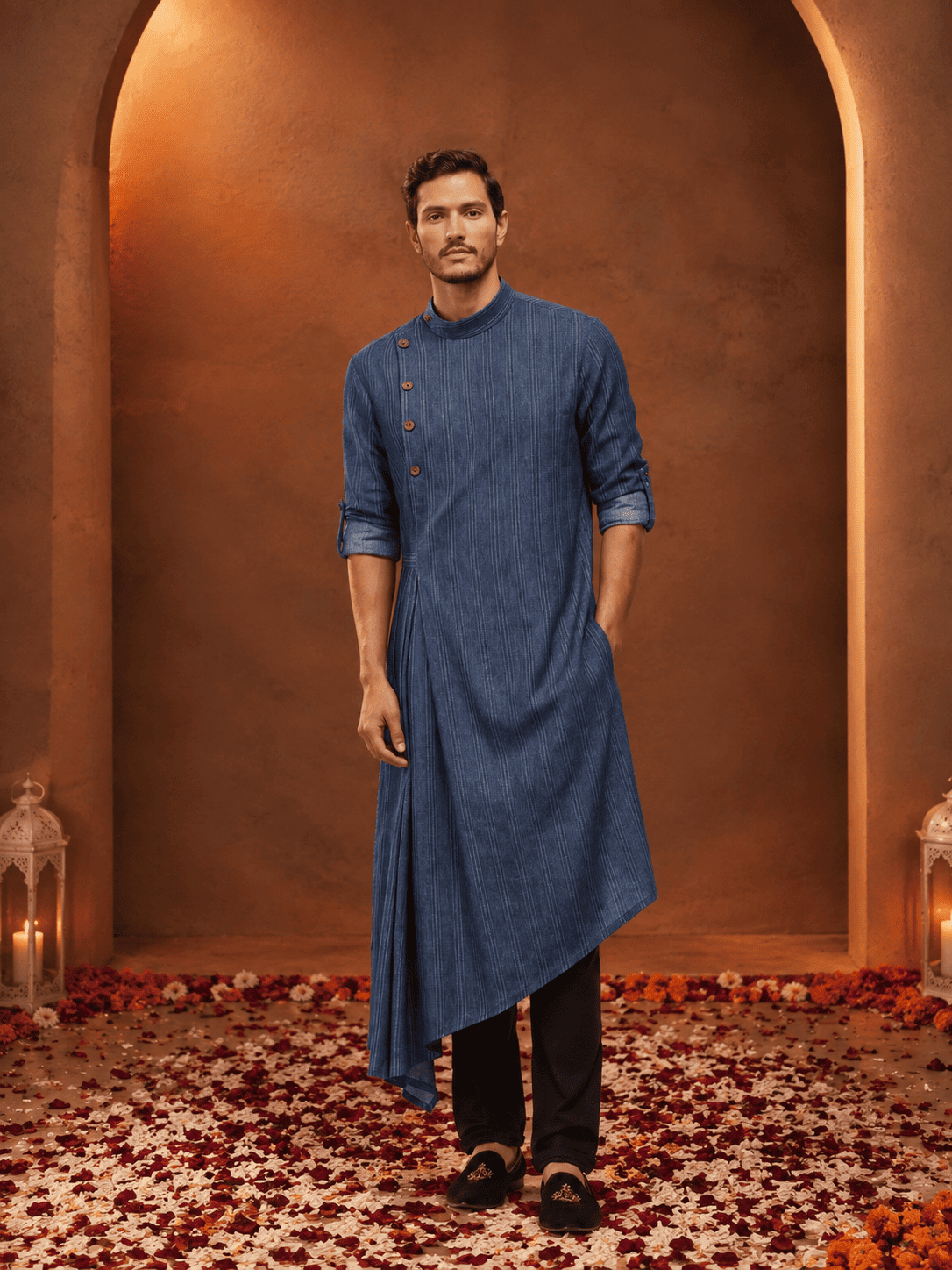 Draped Pleated Asymmetric Men's Kurta