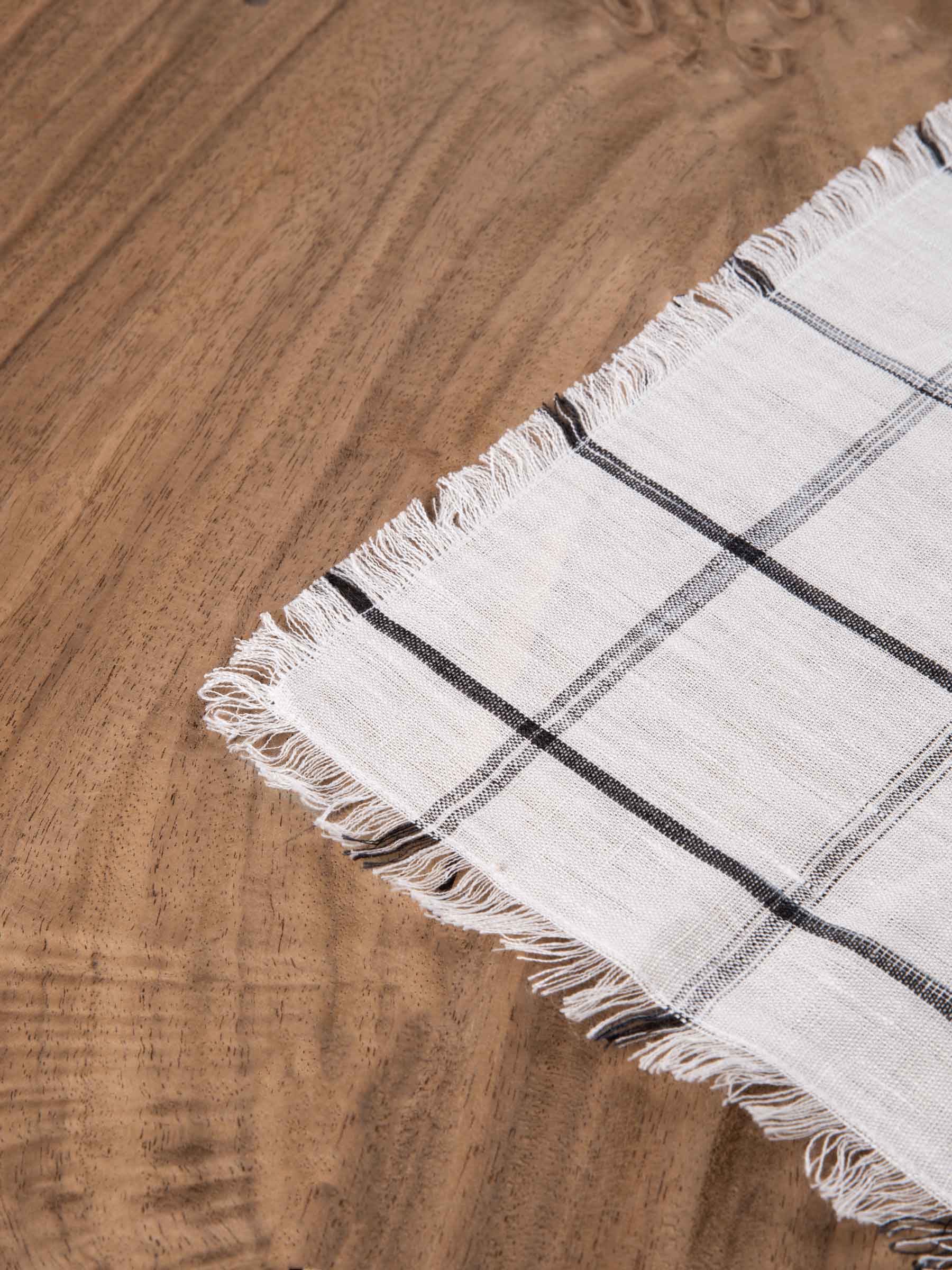 Check Black & White Pure Handwoven Linen Table Napkin