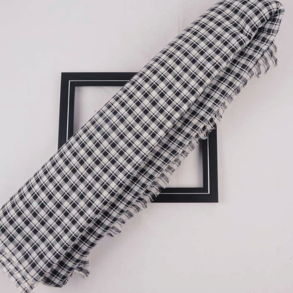 CHECK BLACK & WHITE PURE COTTON 88 GSM HANDWOVEN FABRIC