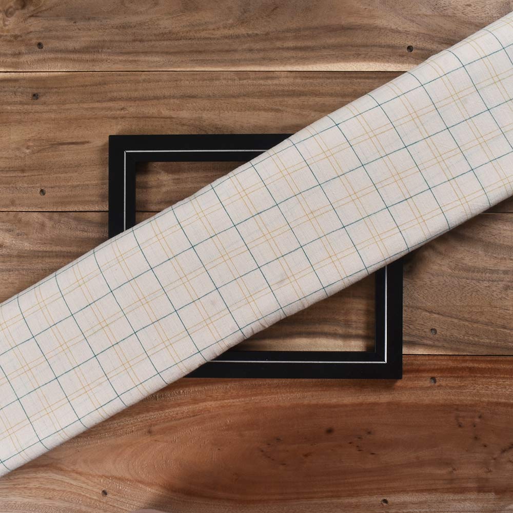 Check Cream Khadi Cotton 96 GSM Handwoven Fabric