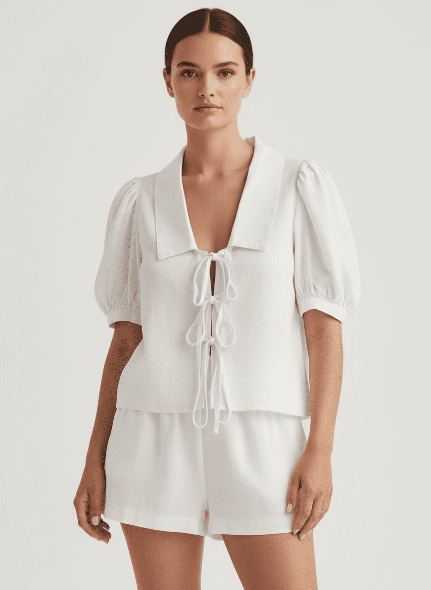 Tied Flat Collar Top With Shorts Co-ord Set