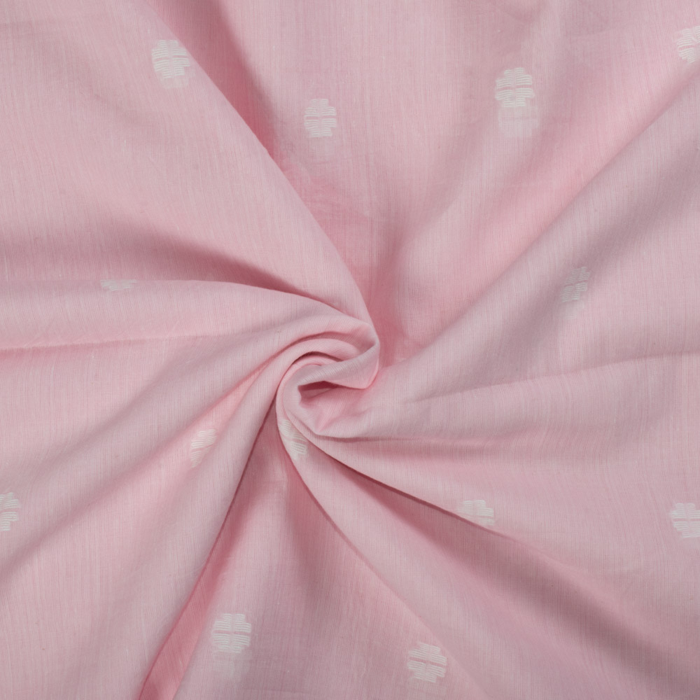 Pink Jamdani White Guti Pure Cotton 55 GSM Handwoven Fabric
