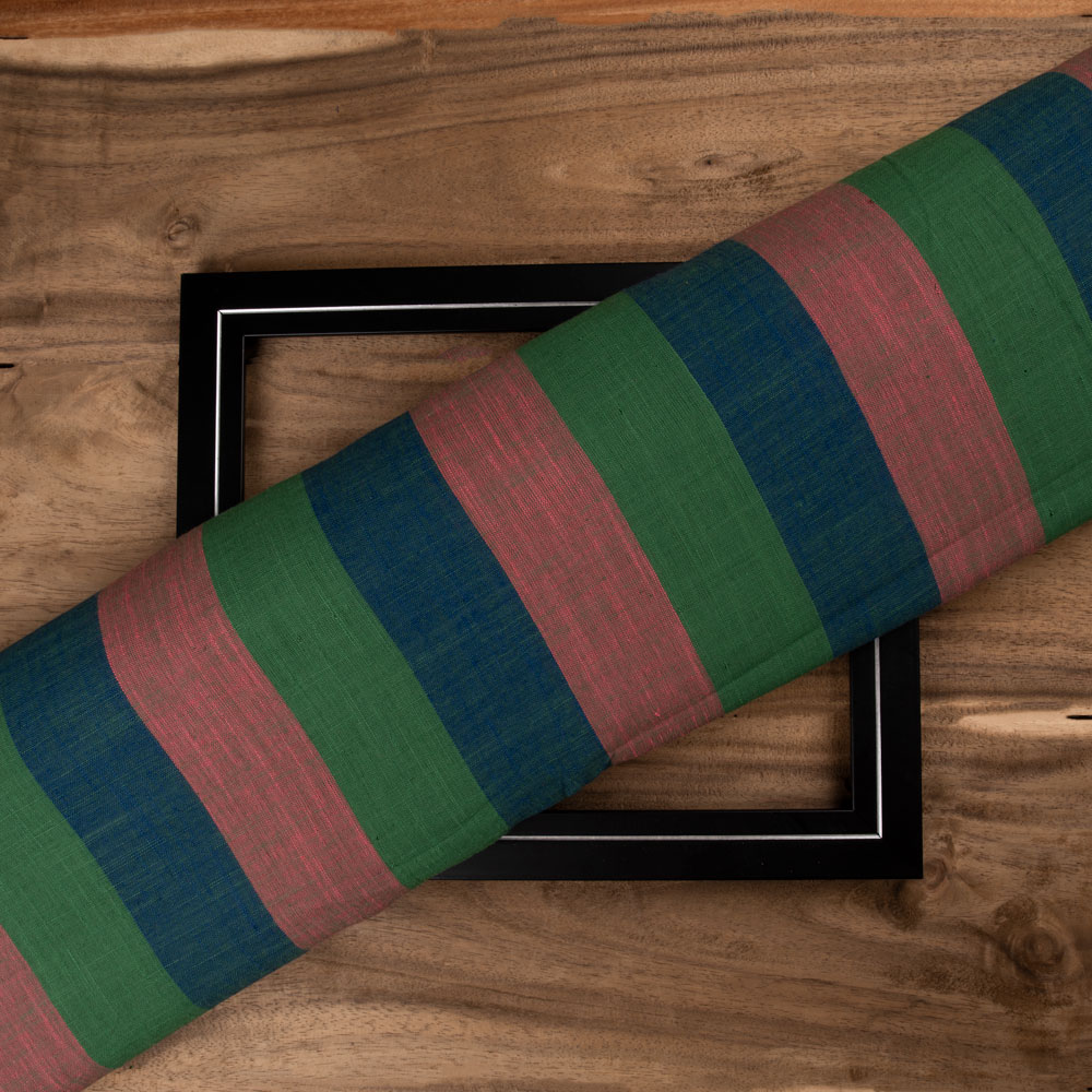 Stripe Multicolour Pure Cotton 95 GSM Handwoven Fabric
