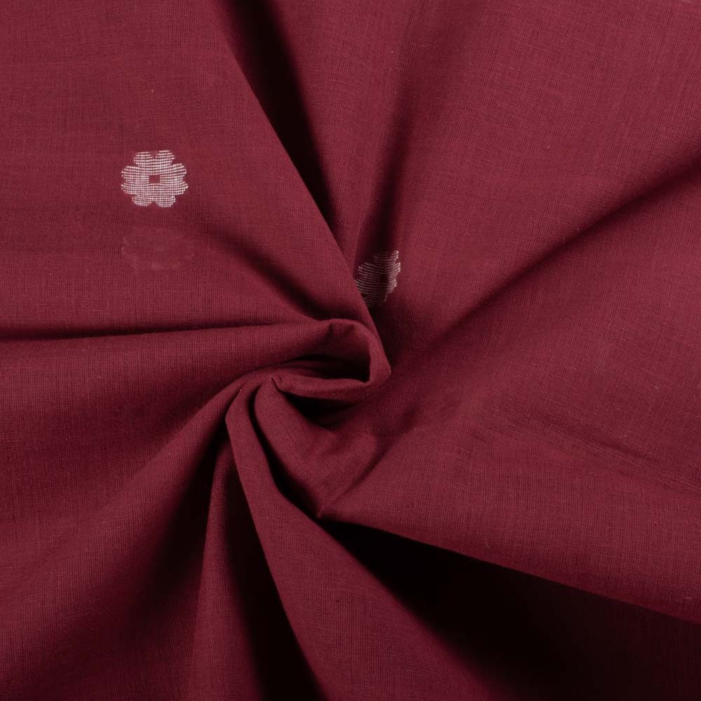 Plain Maroon Pure Cotton 55 GSM Flower Motif Jamdani Fabric