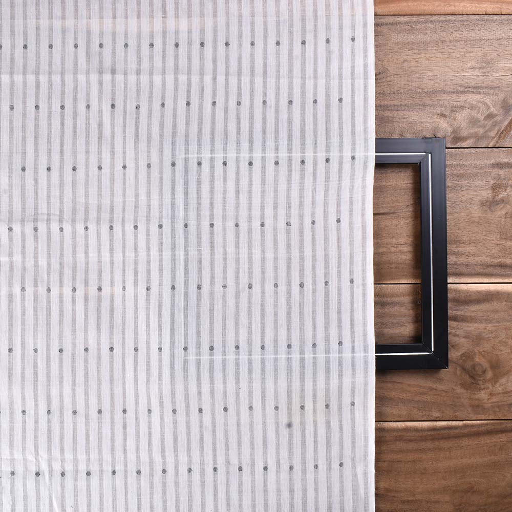 WHITE RIBBED JAMDANI PURE COTTON 68 GSM HANDWOVEN FABRIC