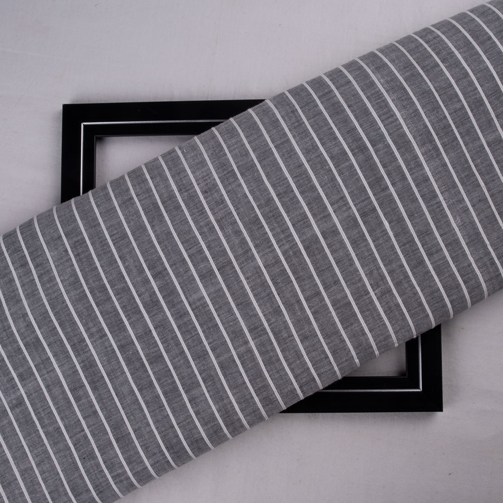 Stripe Grey Pure Cotton 138 GSM Handwoven Fabric