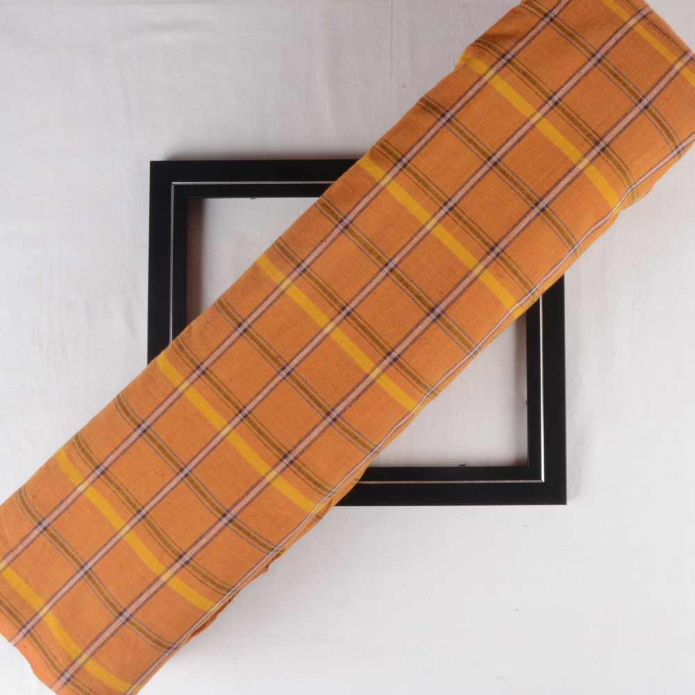 Check Mustard Pure Cotton 100 GSM Handwoven Fabric