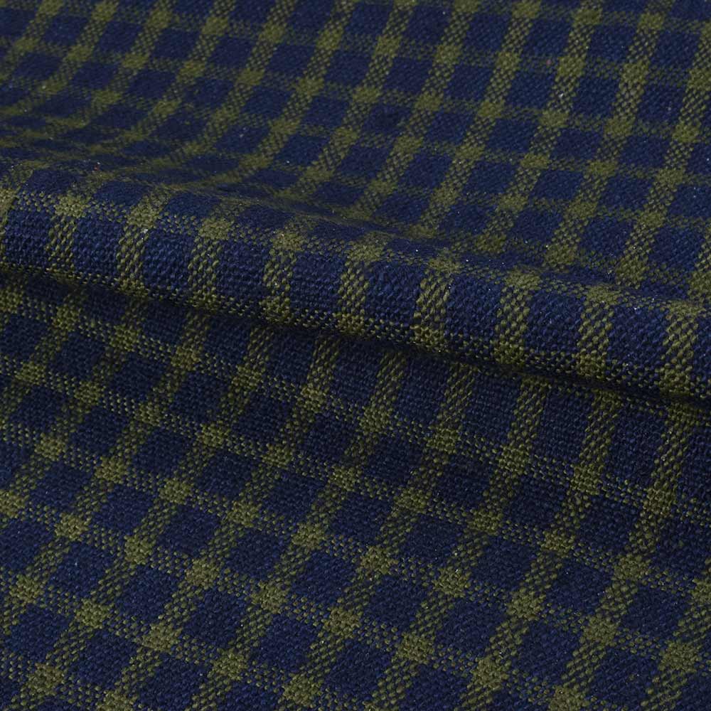 CHECK NAVY & OLIVE PURE KHADI 260 GSM HANDWOVEN FABRIC