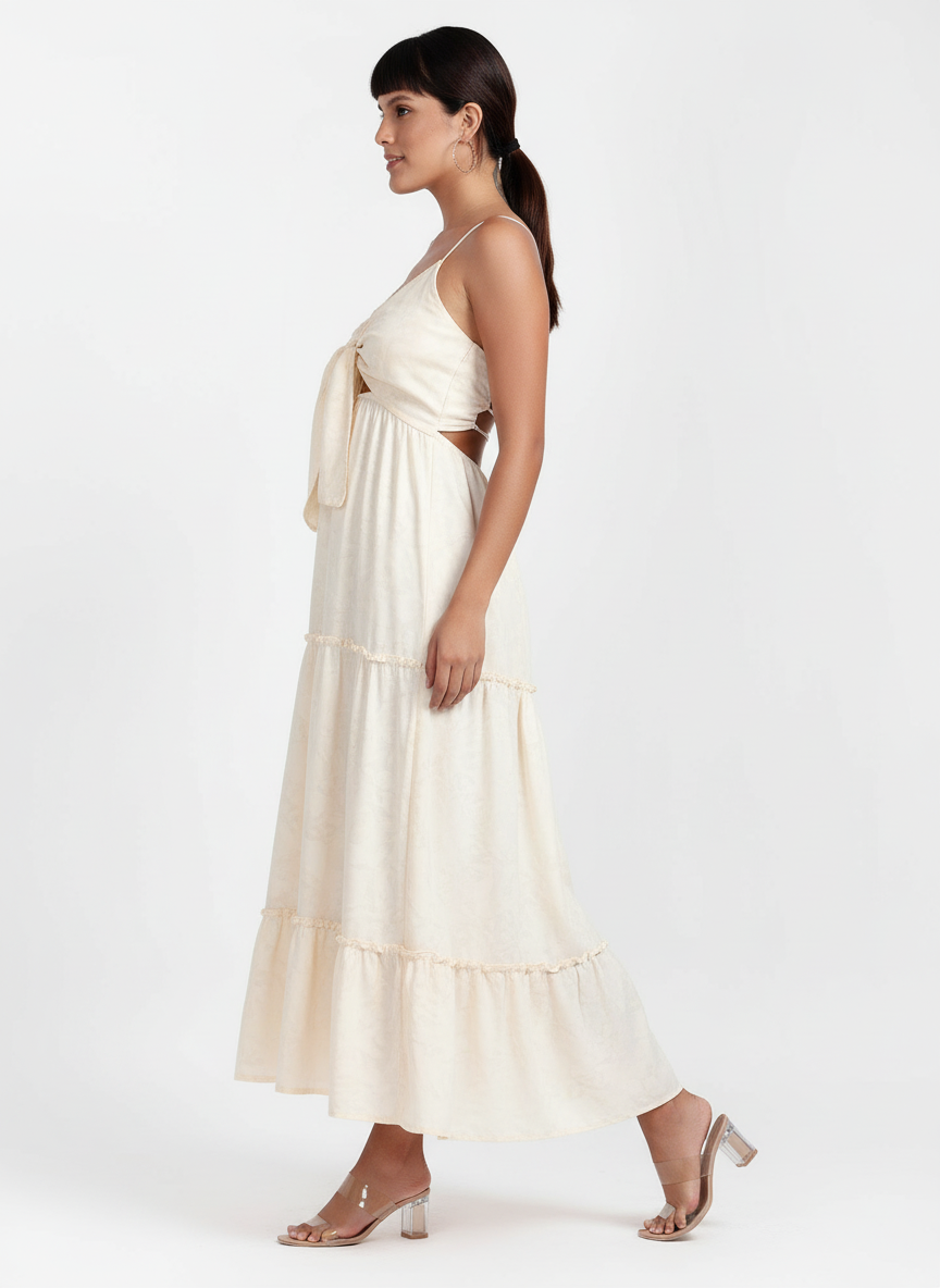Tiered Gathered Tie Up Dress