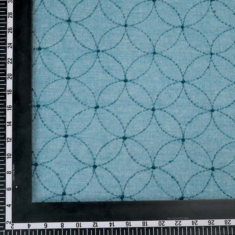 GEOMETRC BLUE KANTHA EMBROIDERED KHADI COTTON 152 GSM HANDWOVEN FABRIC