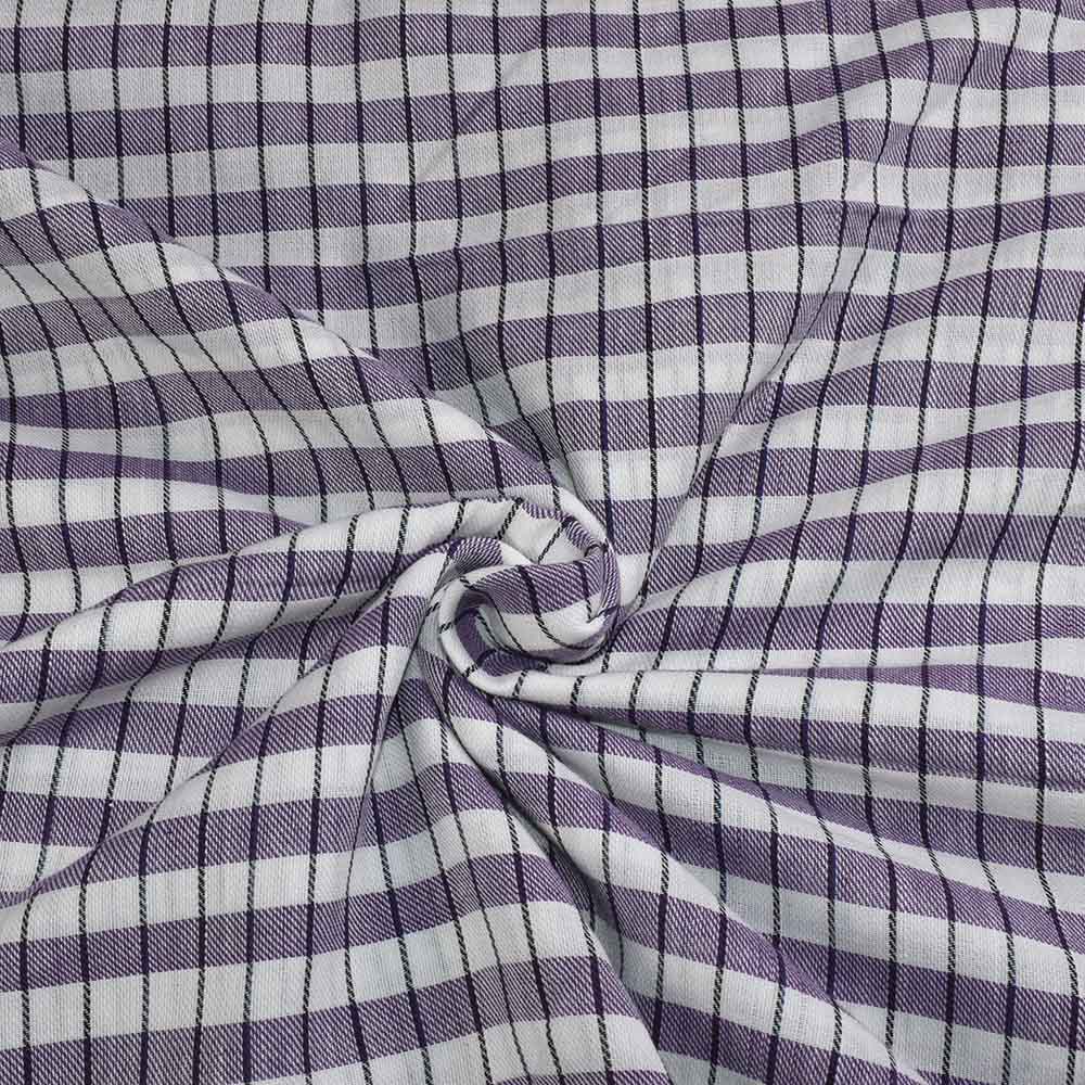 Check Twill White Purple Black Pure Cotton 100 GSM Handwoven Fabric