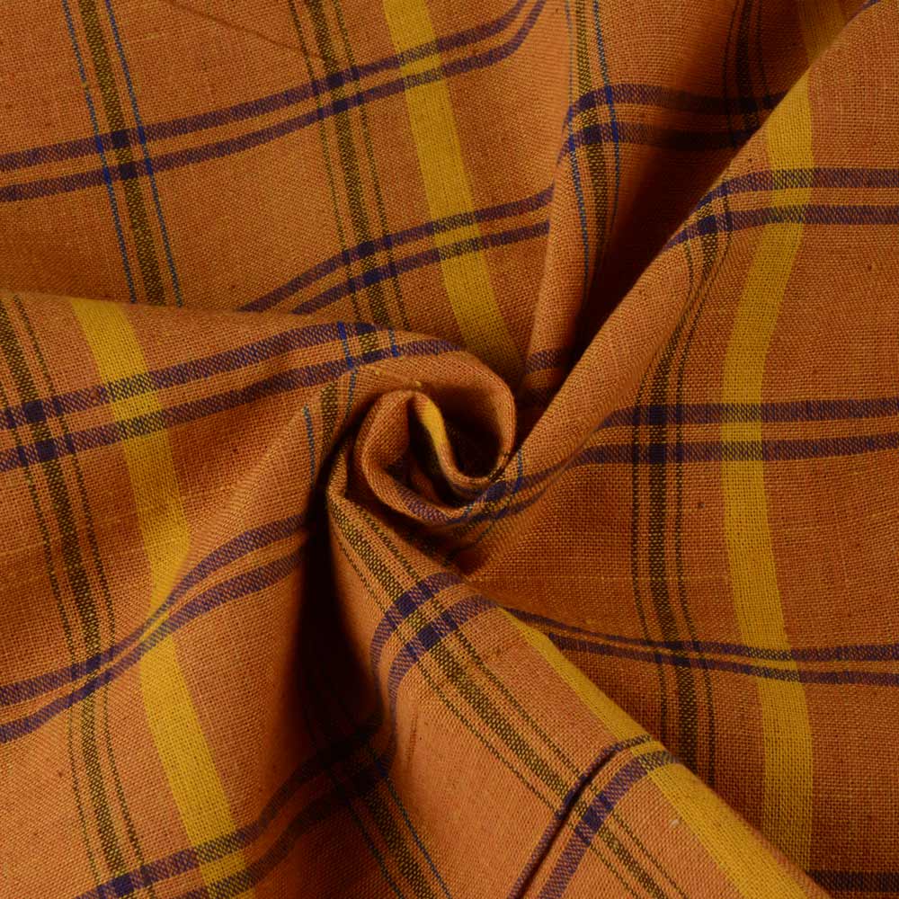 Check Mustard Pure Cotton 100 GSM Handwoven Fabric 149