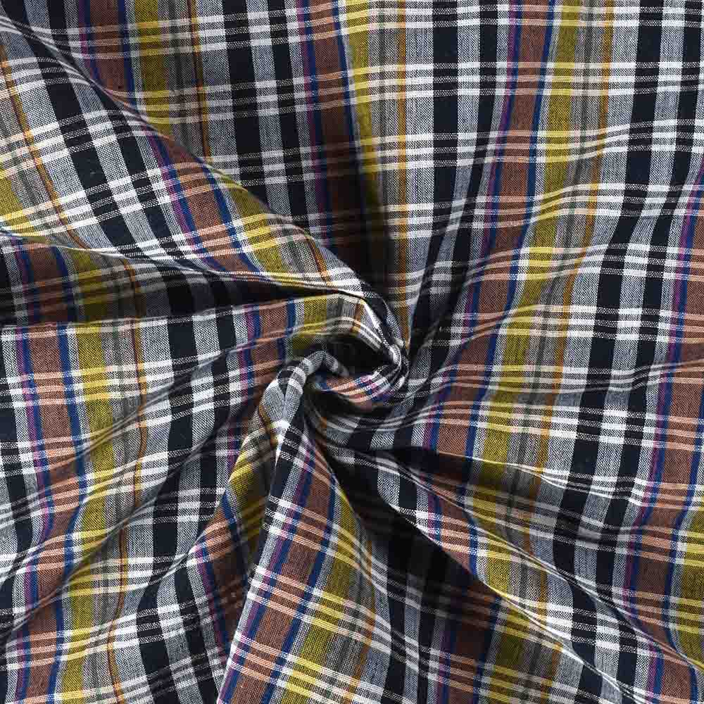 Check Multicolor Cotton Linen And Khadi 105 GSM Handwoven Fabric