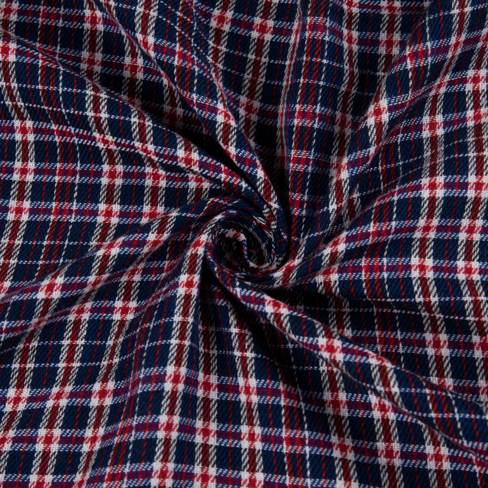 Check Twill Red Blue Colour Pure Cotton 120 GSM Handwoven Fabric