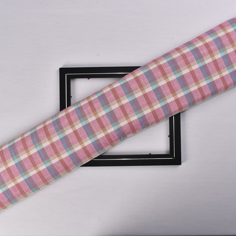 Check Multicolor Pure Cotton 90 GSM Handwoven Fabric 603