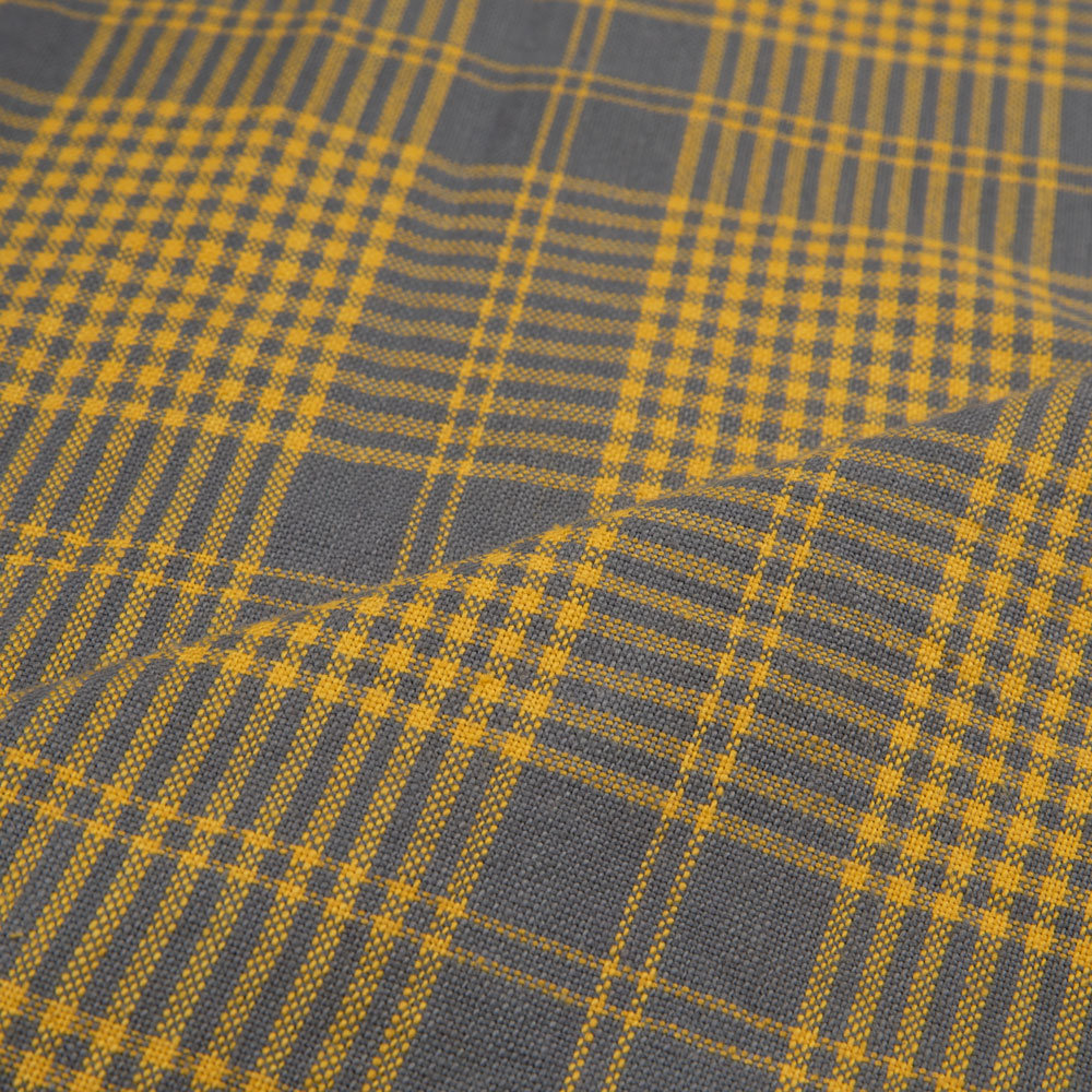 CHECK YELLOW & GREY PURE KHADI 184 GSM HANDSPUN & HANDWOVEN FABRIC