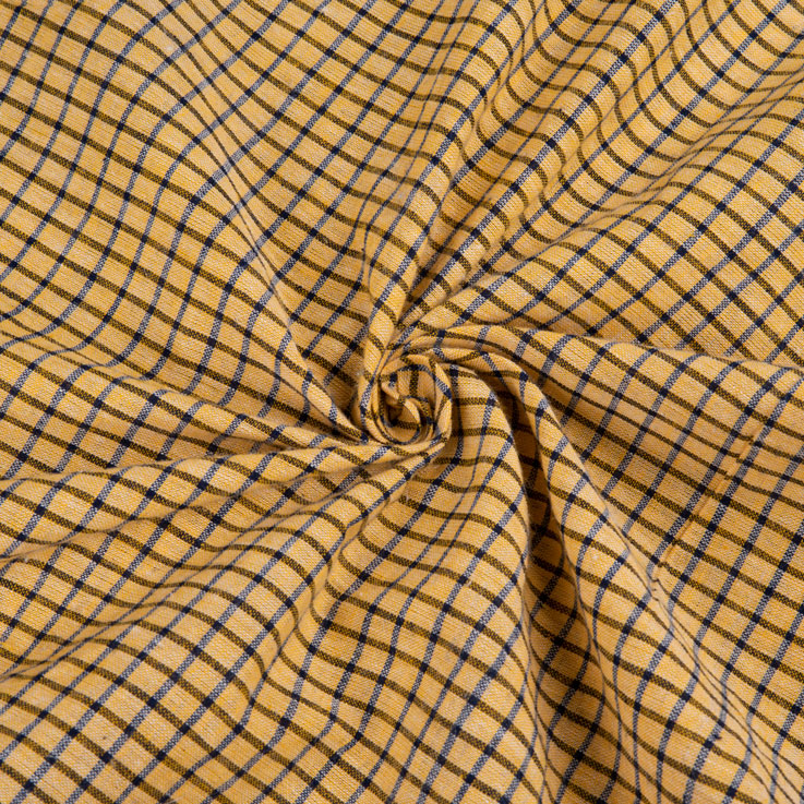 Check Yellow Blue Black Pure Cotton 98 GSM Handwoven Fabric