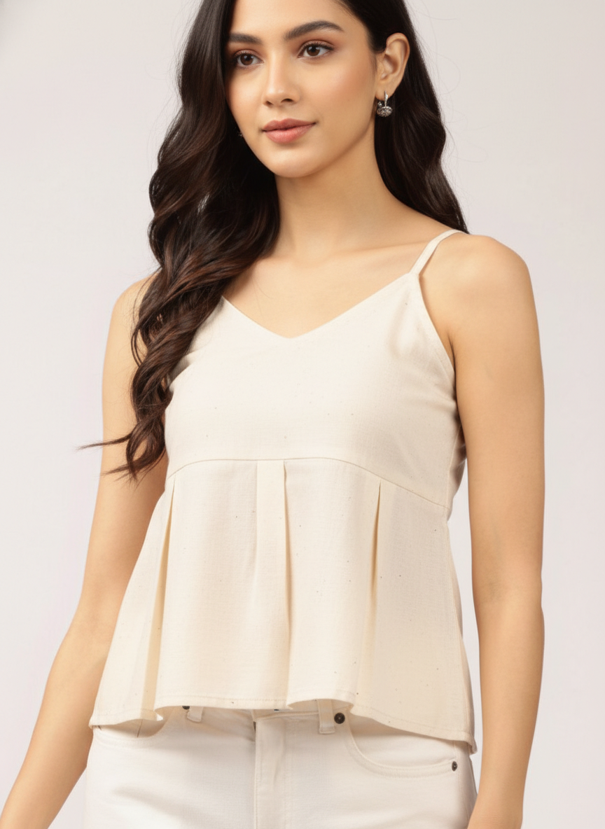 Spaghetti Sleeves Pleated Top