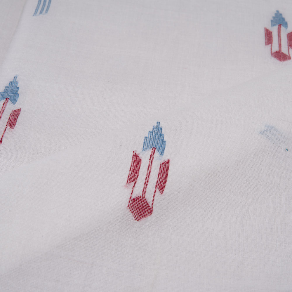 GEOMETRIC WHITE JAMDANI PURE COTTON 57 GSM HANDWOVEN FABRIC 187