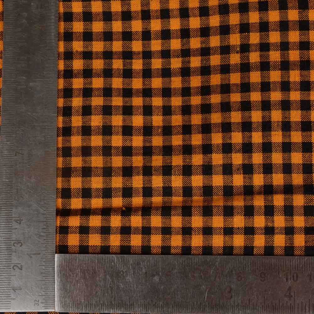 CHECK ORANGE & BLACK PURE COTTON 102 GSM HANDWOVEN FABRIC