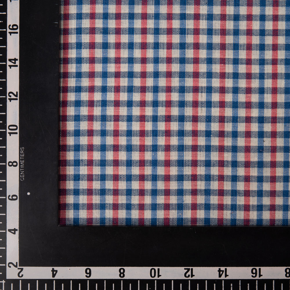 CHECK RED & BLUE PURE COTTON 90 GSM HANDWOVEN FABRIC