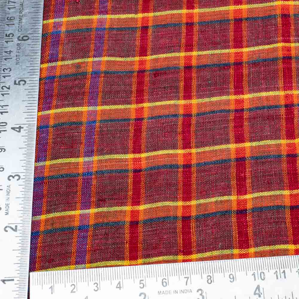 CHECK MAROON PURE LINEN 116 GSM HANDWOVEN FABRIC