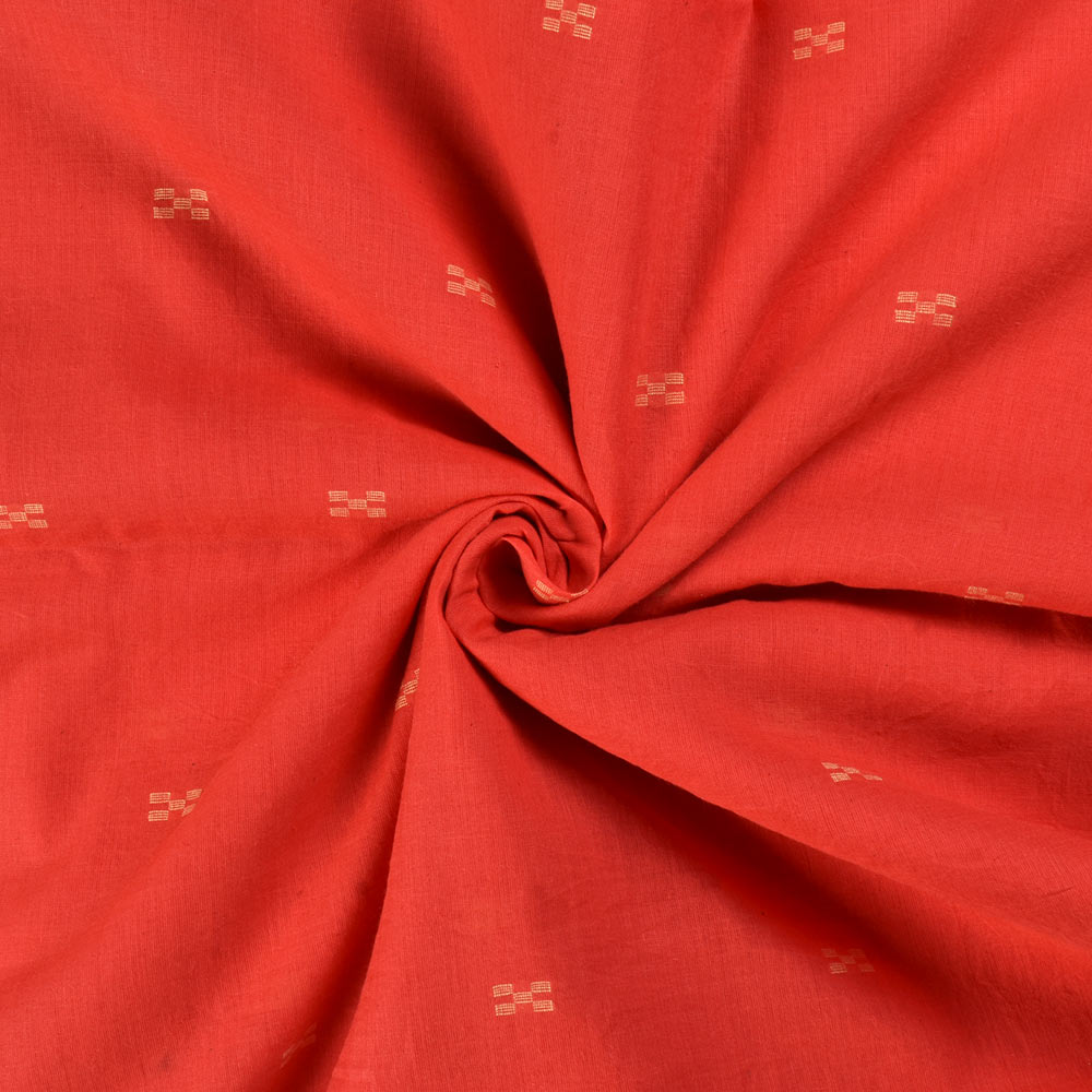 Geometric Red Jamdani Pure Cotton 56 GSM Handwoven Fabric 261