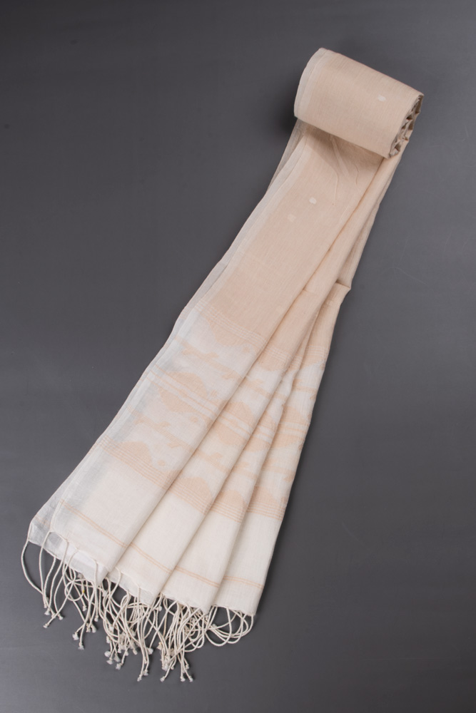 GEOMETRIC BEIGE JAMDANI HANDWOVEN PURE COTTON SCARF